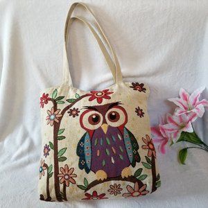 Owl Embroidered  Tapestry Boho Hippie  Tote Shopping  Bag